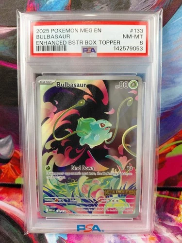 Pokemon Slab PSA 8 Bulbasaur Stamped Promo 133 Mega Evolution Box Topper Card