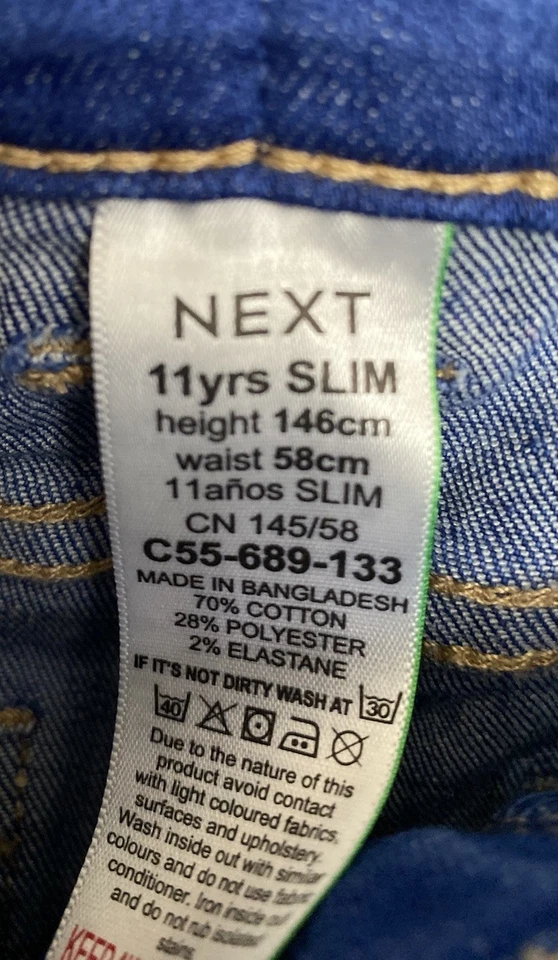 Next BNWT girls Skinny Stretch Adjustable Waist Jeans Age 11 - Image 4 of 4