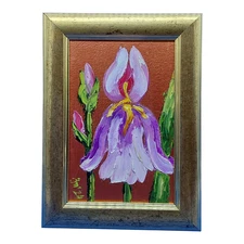Iris Original Painting Garden Flowers Impasto Gold Framed Handmade Wall Art