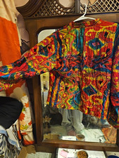 Chico's Multicolor Abstract Silk Button-Front Jacket Lined Embroidered L