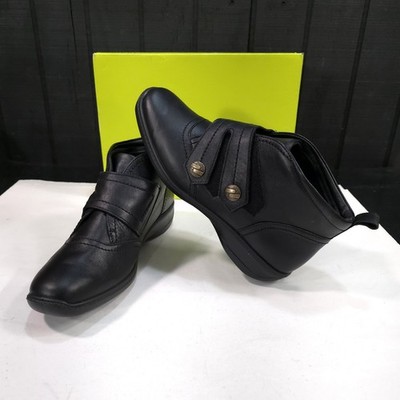 Hotter Black Leather Ankle Boots 9.5 Extra Wide Booties Comfort Strappy NancyEXF