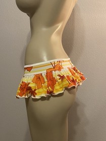 Sexy Micro Mini Hawaiian Orange Ruffle Skirt Lingerie Rave Exotic Dance Stripper