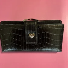 Mundi Black Croc Embossed Wallet Pockets Galore 2 Closures W/ Checkbook Holder