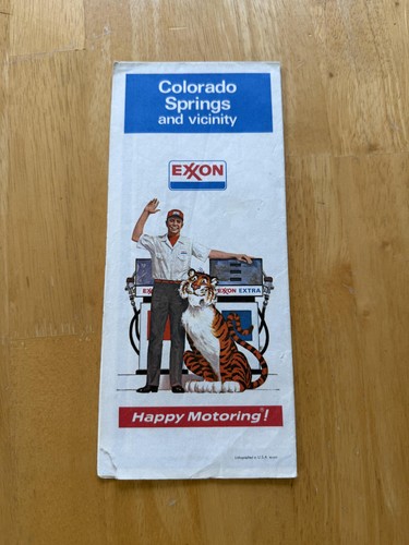 Vintage 1969 Exxon Colorado Springs Colorado Fold-Out Street Map Gas Oil USA