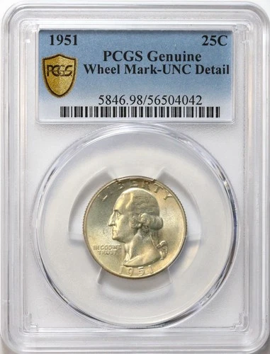 1951 25c Washington Silver Quarter PCGS UNC Details - Lustrous / Light Toning