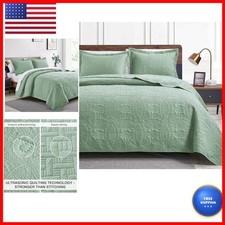 Love's cabin Quilt Set Queen Bed Sage - 3 Pieces 1 Quilt, 2 Pillow Shams 
