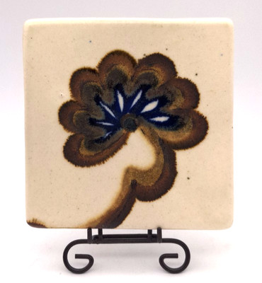 Vintage 1970's FRED EVANGEL Studio Art Pottery Abstract Flower Tile Trivet USA