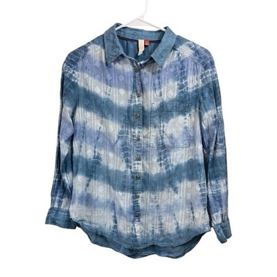 Anthropologie Pilcro Size Small Janesse Boho Blue Tie-Dye Shirt Beach Coastal