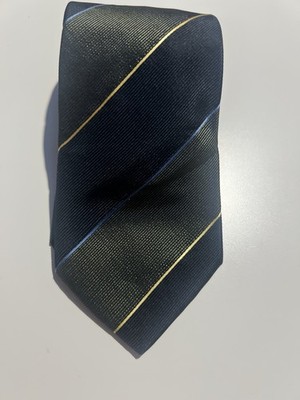 Vintage Lanvin Paris Silk Necktie Navy Blue Diagonal Stripe Designer Tie 52'' 