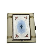 Art Deco Guilloche Pintado Esmalte Flores Maquillaje Compacto y Porta Cigarrillos