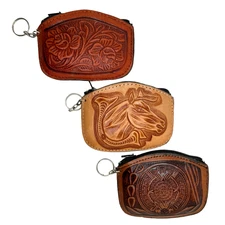 Mexican Leather Coin Pouch with exotic designs in Assorted Colors 1pc | Monedero