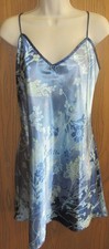 SECRET TREASURES SMOKEY BLUE floral COTTAGE CORE 100 SATIN GLOSSY nightgown L
