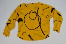 VTG Flora Kung Collection 100% Silk Womens Long Sleeve Blouse Yellow Size 6