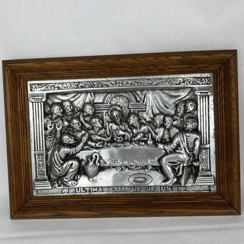 Antique Metal Relief The Last Supper Ultima Cena De Jesus 3D Art Piece 12”x8”