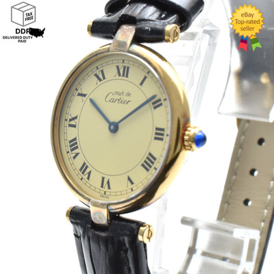 [ Exc+5 w/New Belt ] Cartier Paris Vermeil 590003 Gold 30mm Quartz Women's Watch