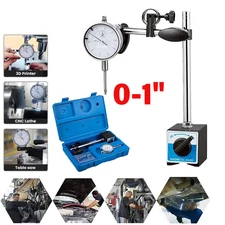 Dial Indicator 140lbs Magnetic Base Holder Fine Adjustable Arm 0-1",0.001" Gauge