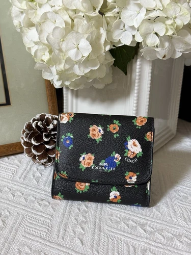 COACH PICCOLO PORTAFOGLIO IN TELA RIVESTITA STAMPA FLOREALE ROSA TÈ (ALLENATORE F57976)