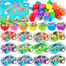 48 Pack Prefilled Easter Eggs Filled with Pull Back Cars, Easter Eggs with To...