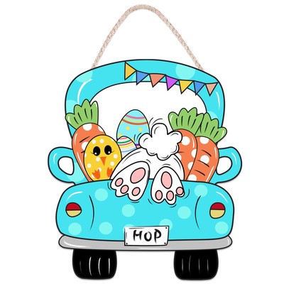 ROCWOHO Easter Door Decorations Happy Easter Bunny Tail Wooden Door Hanger Bu...