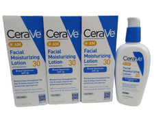 CERAVE AM FACIAL MOISTURIZING LOTION W/ SUNSCREEN SPF 30 3 OZ EXP: 2027 SET OF 3