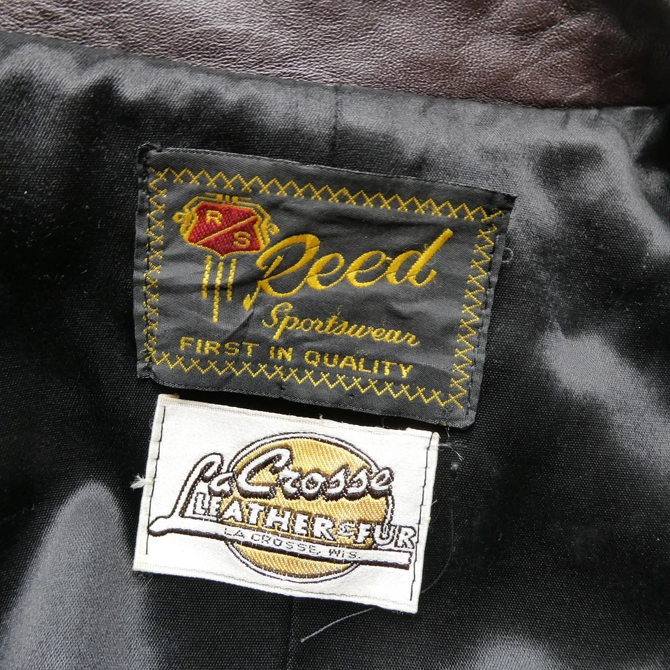 Reed Sportswear Leather Car Coat Mens 2XL Brown Lined 3 Button Patch Pockets - Image 2 of 4