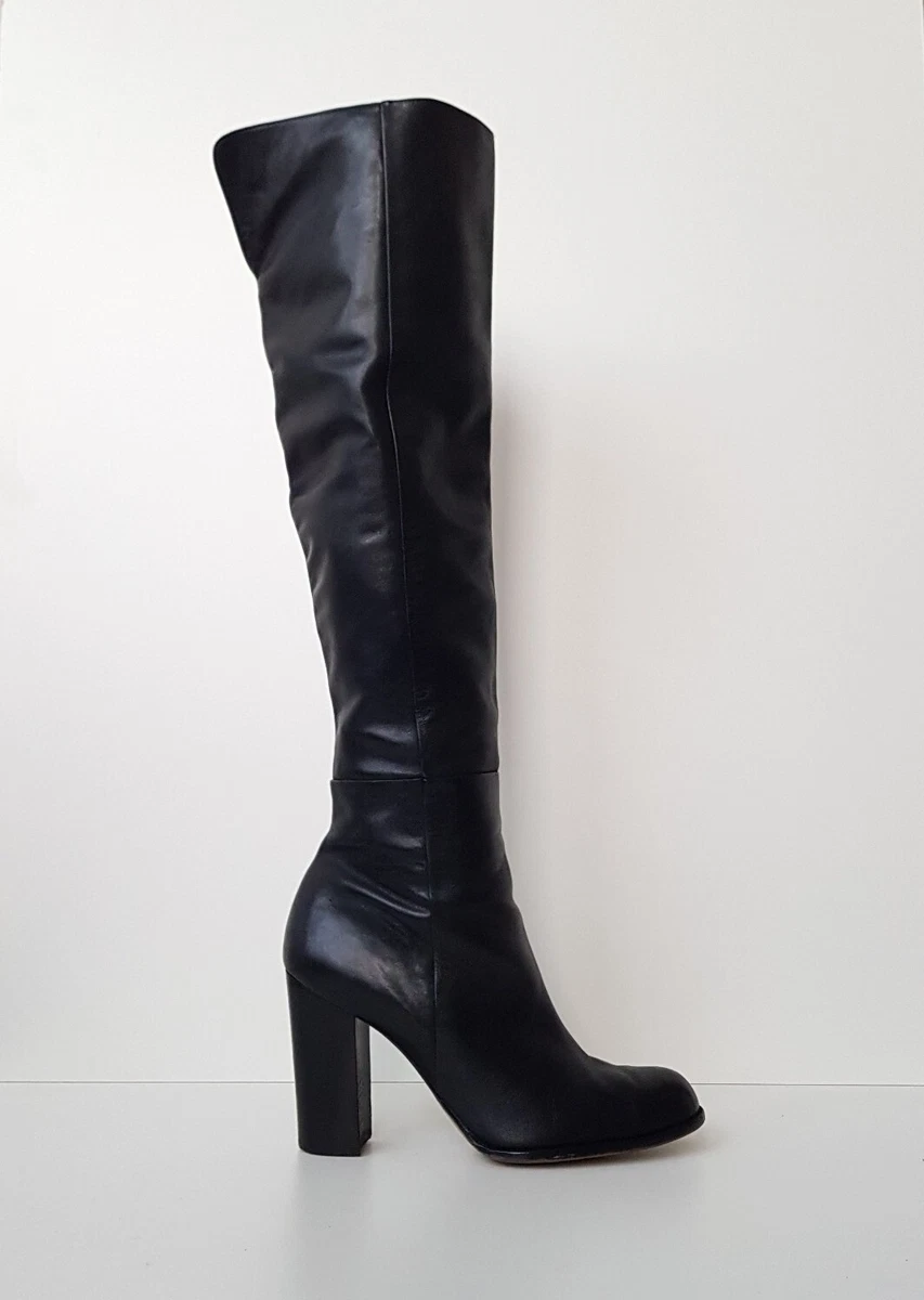 SAM EDELMAN Rylan Black Leather Block Heel Knee High Boots UK7.5 US9.5