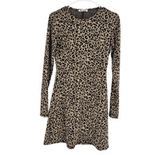 Reformation Sweater Dress Tan Black Cheetah Leopard Long Sleeve Fit & Flare Sz S