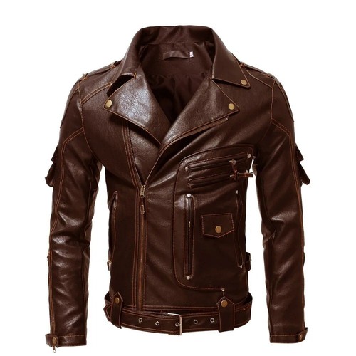 Men's Distressed Black Leather Motorcycle Jacket Vintage Cafe Racer Biker Jacket - Picture 4 of 7