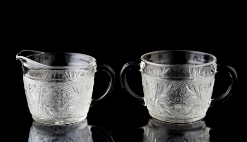 Anchor Hocking Sandwich Clear Creamer & Open Sugar Bowl Vintage Glass