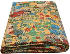 Kantha Quilt Hippie Bohemian Reversible Coverlet Kantha Cotton Queen Bedding