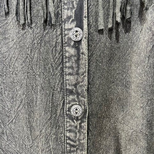 Lola P. Women's Top sz Sm Green / Gray Worn Look Western Fringe Button Blouse - Picture 6 of 8