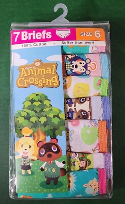 Girls Animal Crossing Panties Size 6,  7pk - 100% Cotton Briefs.