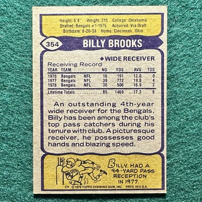 1979 Topps - #354 Billy Brooks - Cincinnati Bengals | eBay