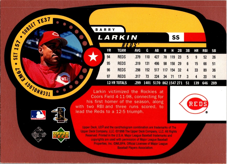 1998 Upper Deck UD3 #157 Barry Larkin - Image 2 of 2
