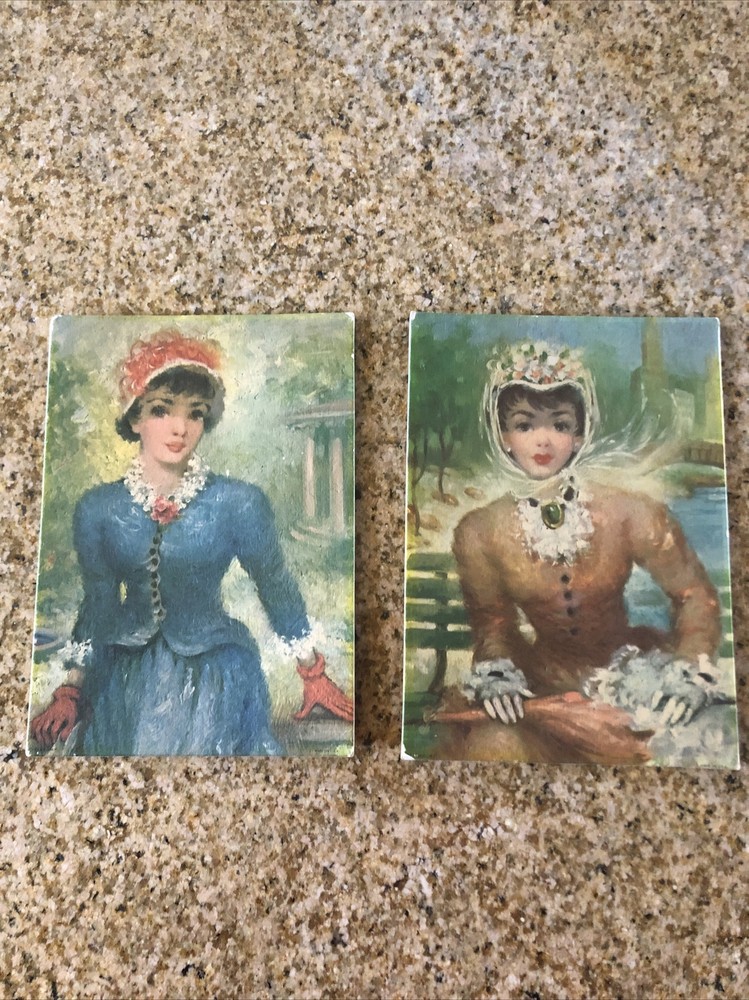 Vintage Victorian Lady Prints With Umbrella and Red Gloves 5X7