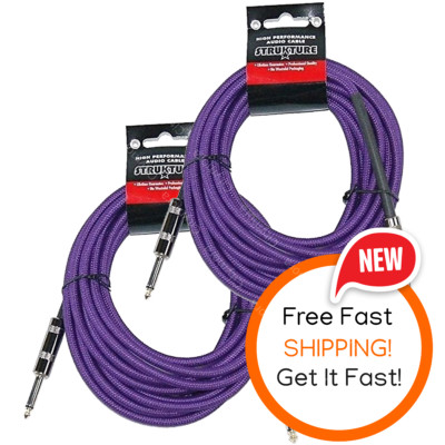 2 Pack STRUKTURE 18.5 FT PURPLE Woven Instrument GUITAR Cable CORD Patch Effect