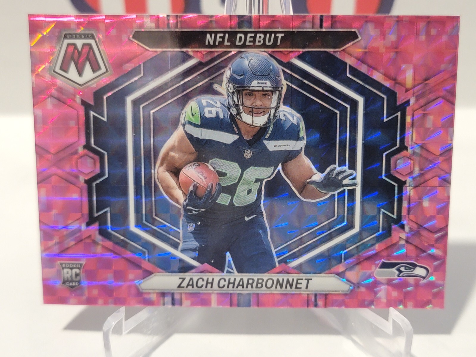 2023 Panini Mosaic Zach Charbonnet ND-11 NFL Debut Rookie Pink Camo Prizm