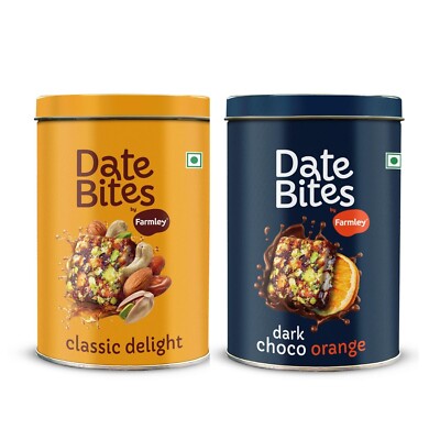 Farmley Classic Date Bites & Dark Choco Orange Date Bites Tin Jar 200g X 2