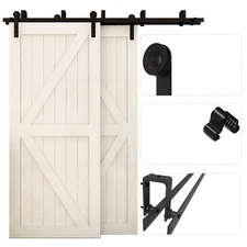 4-20FT Bypass Sliding Barn Wood Door Hardware Closet Track Kit For Double Door
