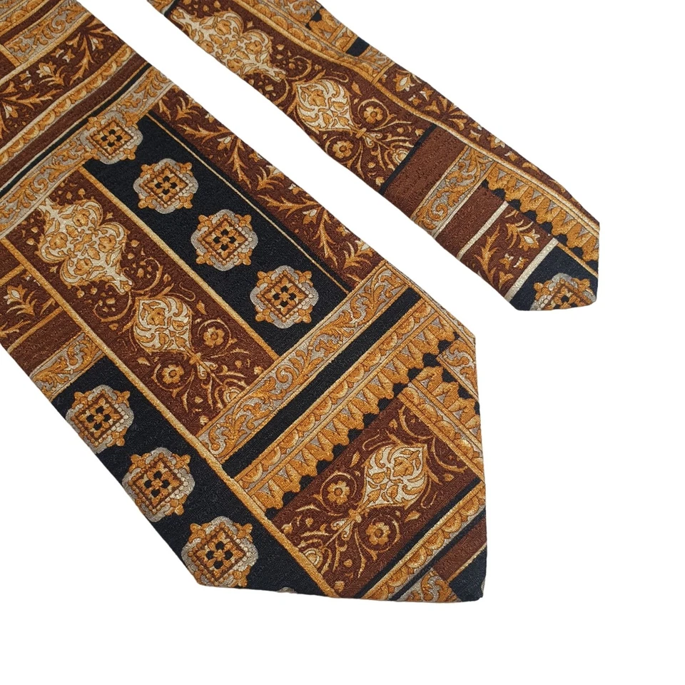 Bachrach Mens Necktie Italian Designer Accessory Vintage Brown Gold Dad Gift - Imagem 3 de 4