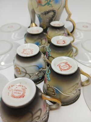 VICTORA China Japanese Moriage Dragonware Tea Set Teapot w/Lid 6