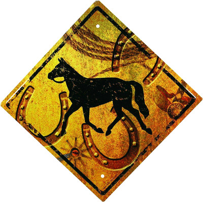 Rivers Edge Horse Crossing Tin Sign Embossed Horseshoe Brown 11.5 x 11.5-in NEW