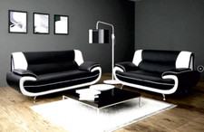 Black White Palermo Sofa 3 2 Seater Corner set Faux Leather Modern Retro Couches