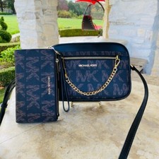 Michael Kors Graphic Jet Set East West Chain Crossbody MK Black Multi Wallet opt