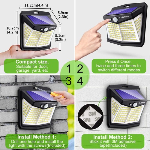 LED Solar Powered PIR Motion Sensor Wall Lights Garden Outdoor Security Lamps - Picture 31 of 76