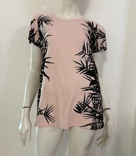 SEVENTY Maglia T-shirt rosa fantasia foglie rete Tg IT 42 - NUOVO