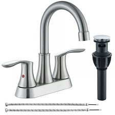Brushed Nickel Bathroom Sink Faucet Waterfall 2-Handle Center set Vanity w/Drain