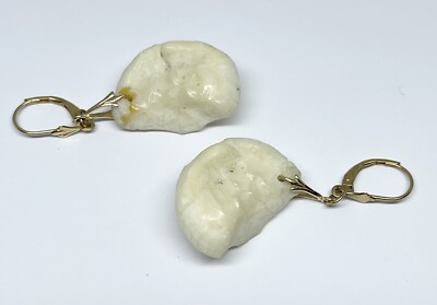 14k Gold Drum Fish Stone Otolith Drop Earrings