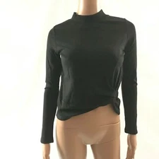 Two Twin Style Womens Sweater Twist Front Long Sleeve Solid Black Size XS F69