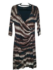 Barbara Schwarzer Animal Print Wrap Effect Dress Size 14 Midi Ruched Stretch